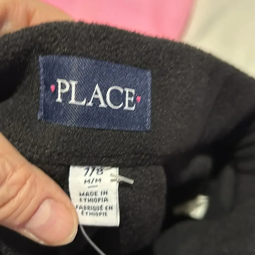 Children’s Place 7/8 fleece pink and black elastic waist pants nwt